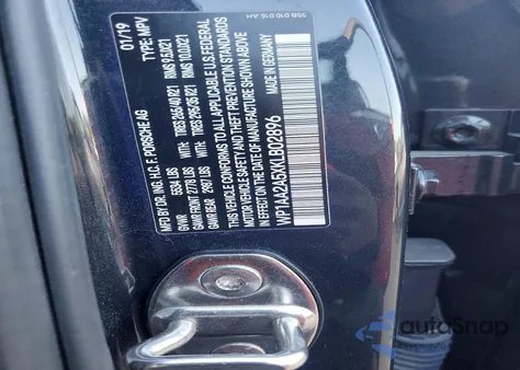 2019 Porsche Macan z USA, uszkodzony, nr VIN WP1AA2A5XKLB02896